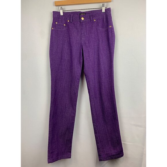 Iman Purple Denim Straight Leg Pants W/ Gold Accents & Stretch - Picture 1 of 6